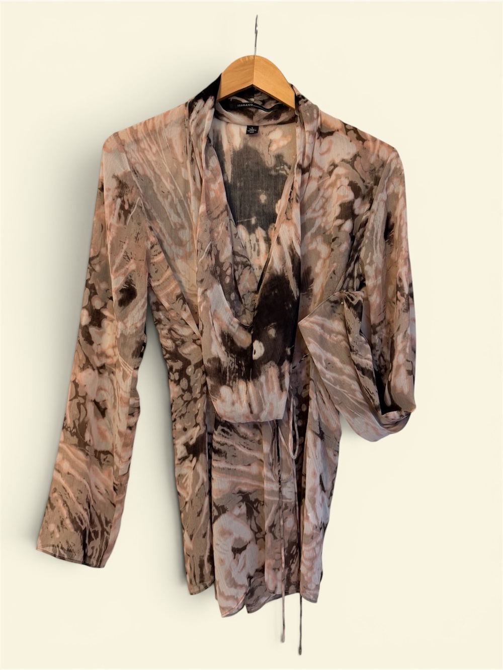 ISDA and Co Watercolor Tie Dye Sheer Cowl Neck in Blush and Taupe